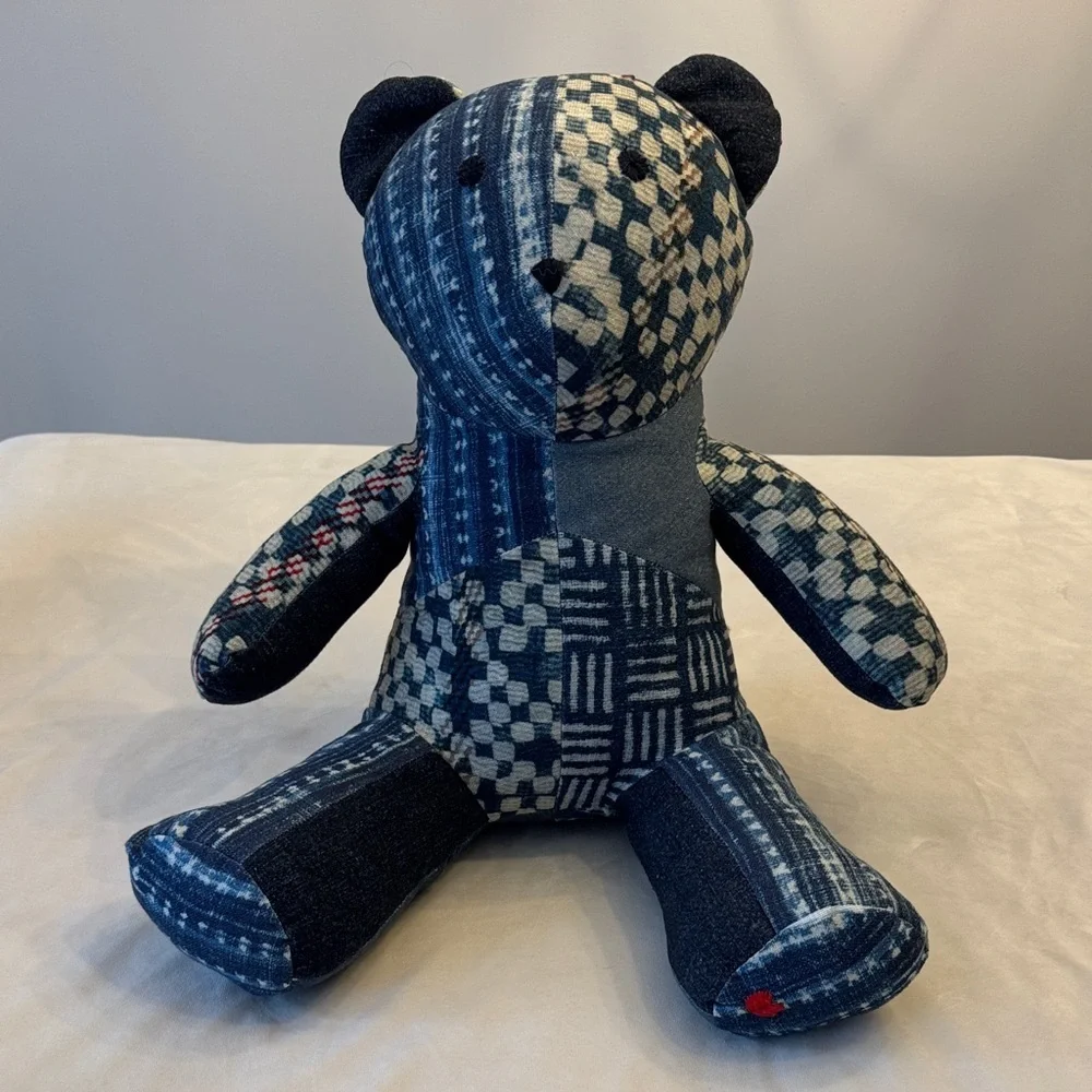 Pottery Barn Nelson Teddy Patchwork Pillow - Blue and Red - Picture 4 of 12